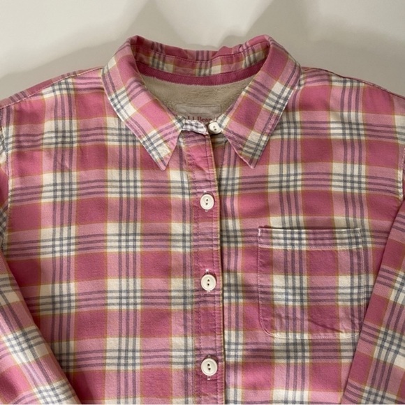 L.L. Bean Fleece Lined Plaid Flannel Shirt Jacket Pink White Sz M - Picture 2 of 7
